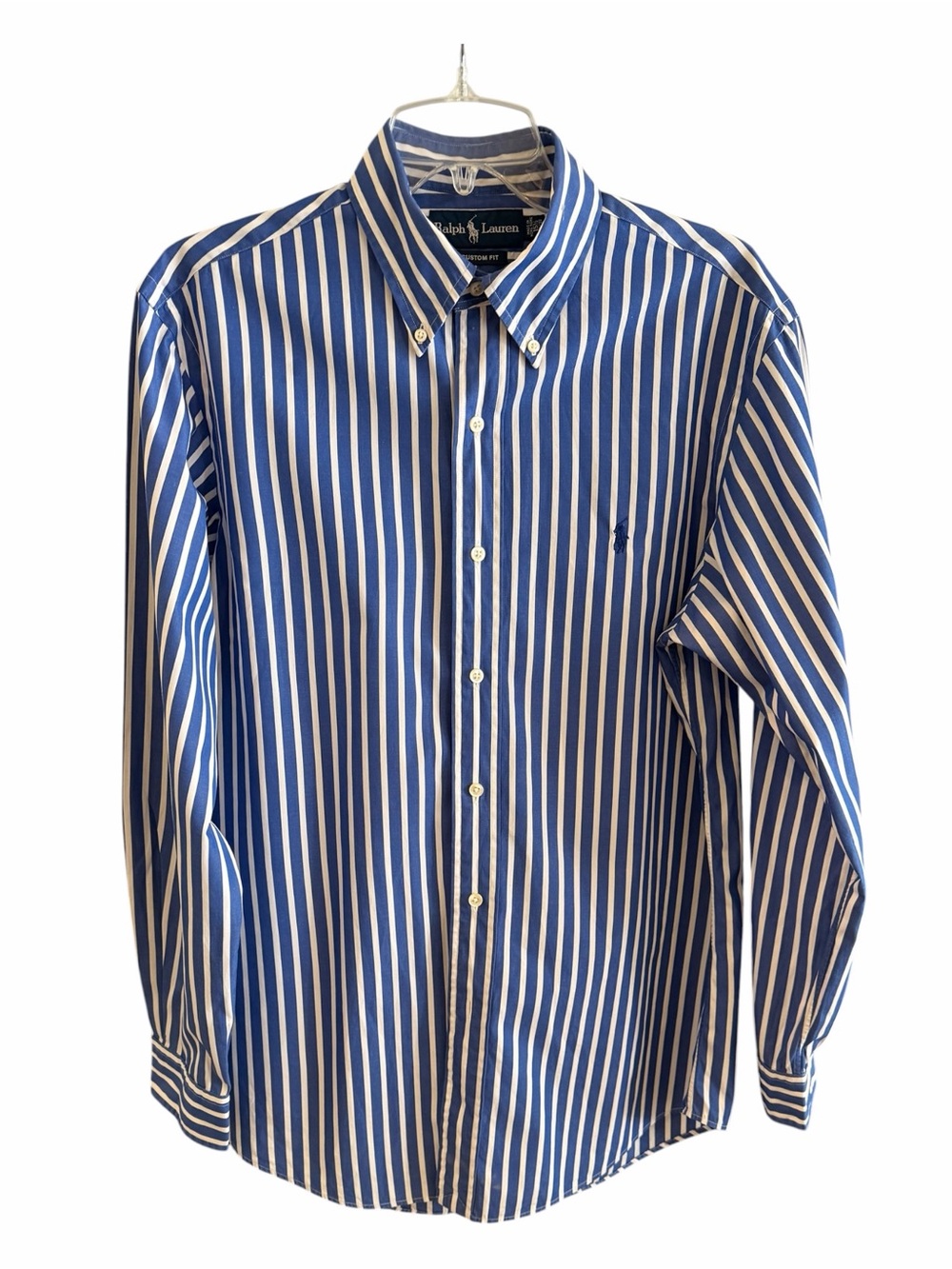Ralph Lauren Blue and White Vertical Stripe Button-Down Shirt EUC - Picture 4 of 9